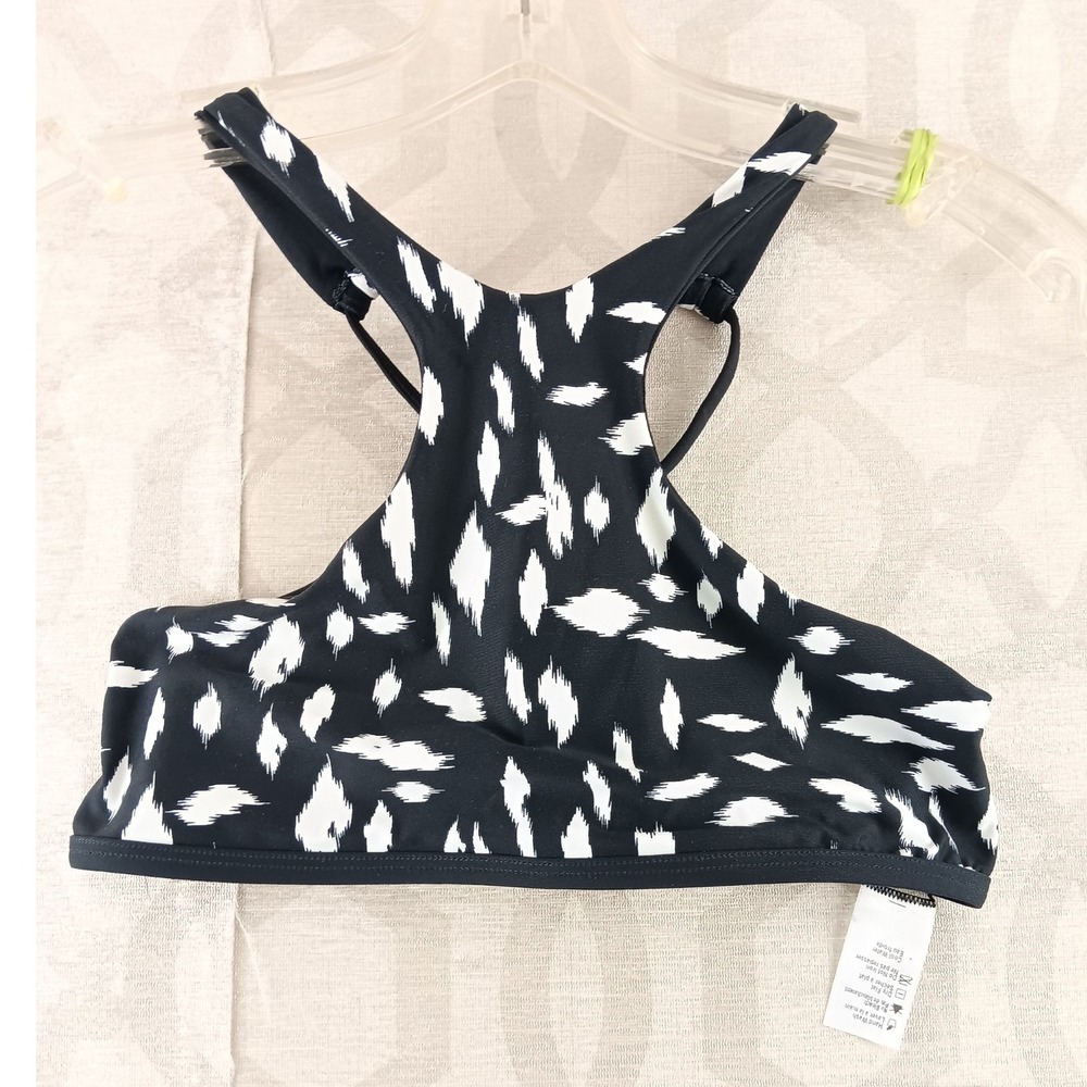 L Space by Monica Wise‎ Black White Print Cross Back Halter Bikini Top S